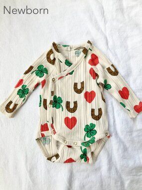 💙2/$25 Mini Rodini Newborn Baby Clover Horseshoe St Patrick's Day Bodysuit